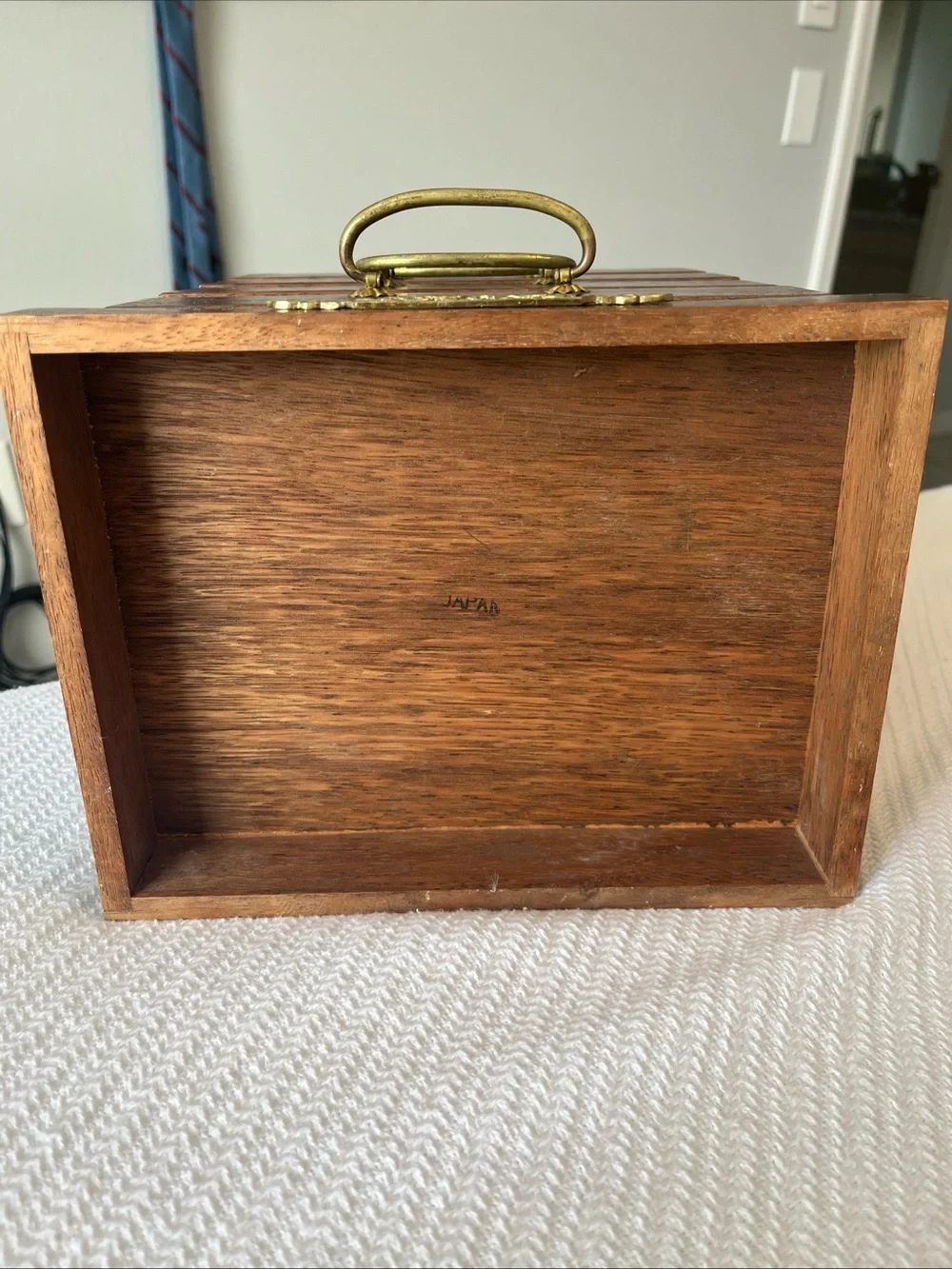 Vintage Japanese Tansu Wooden Jewelry Chest with Brass Accents - Brown